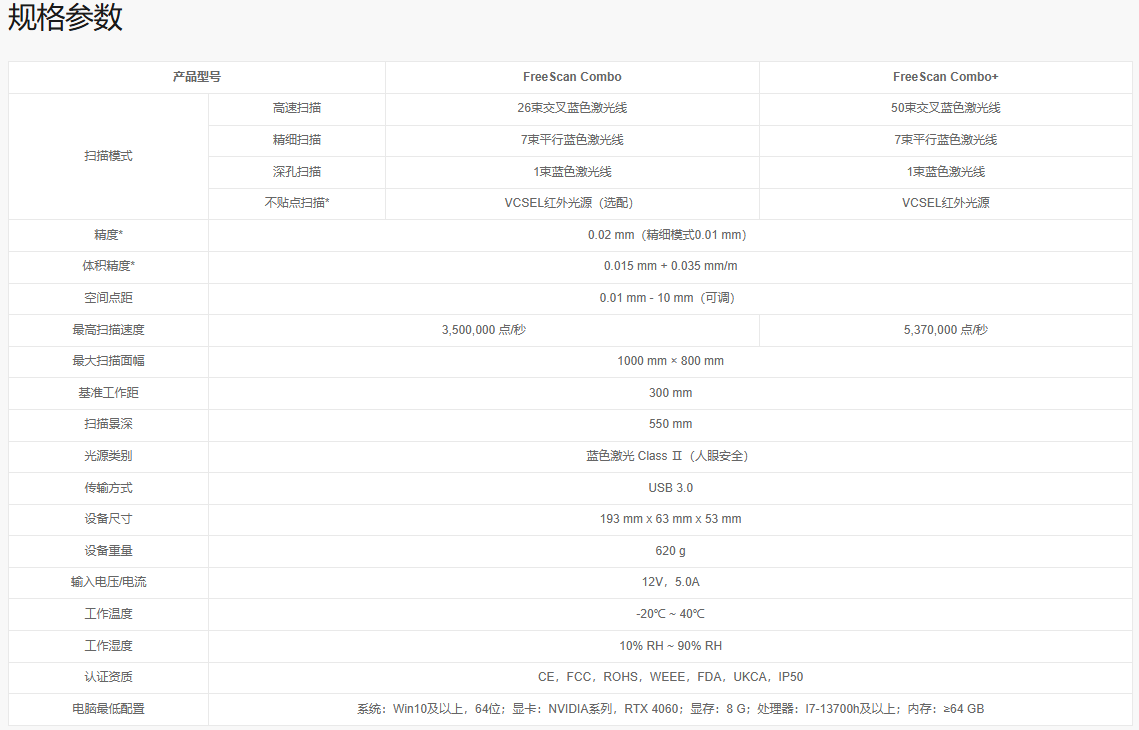 FreeScan Combo 双光源 手持三维扫描仪